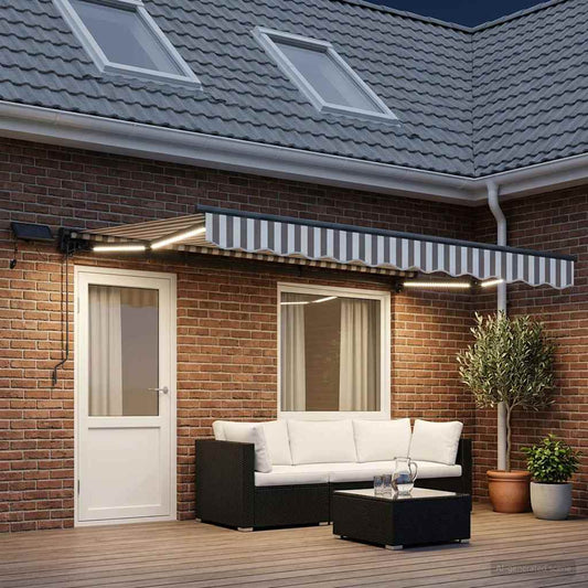 vidaXL Manual Awning Frame with LEDs Light Grey and White 5 x 3 m