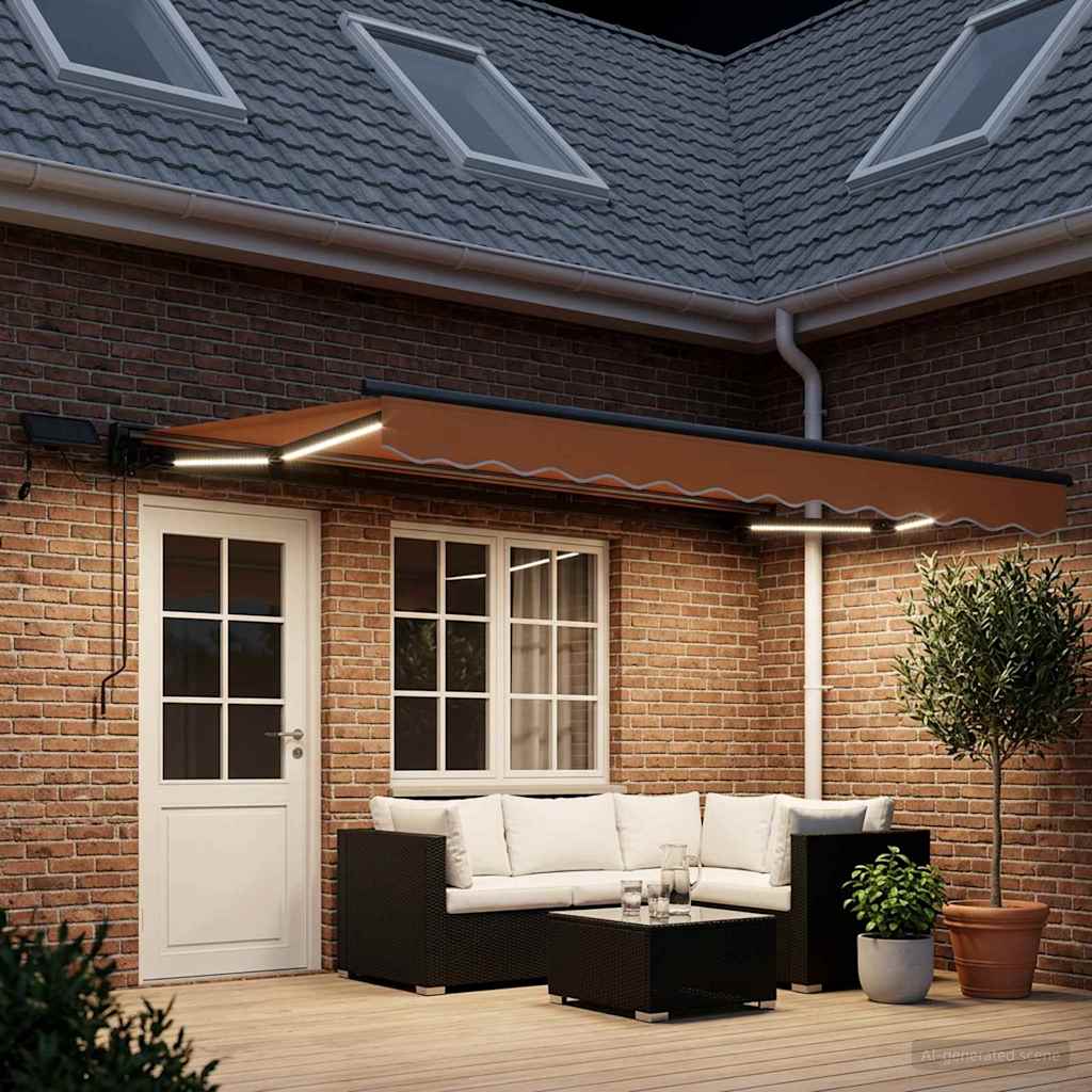 vidaXL Manual Awning Frame with LEDs Sand 5 x 3.5 m