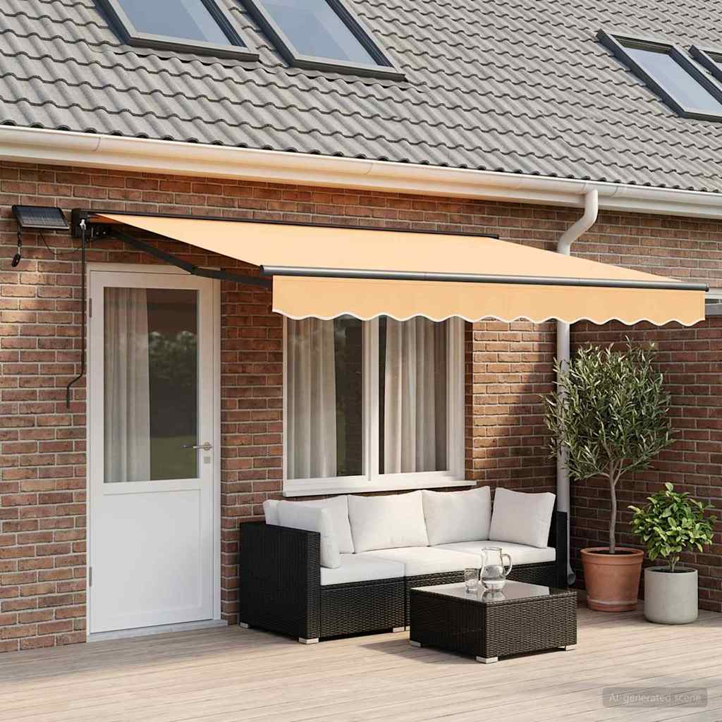 vidaXL Manual Awning Frame with LEDs Sand 4 x 3 m