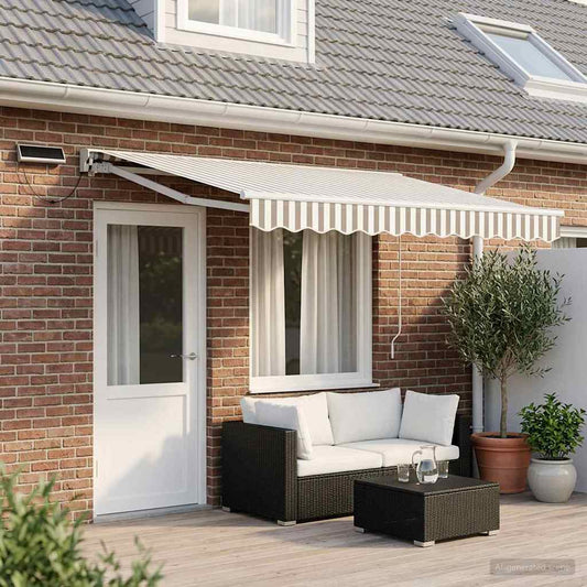 vidaXL Electric Retractable Awning Light Grey and White 4.5 x 3 m