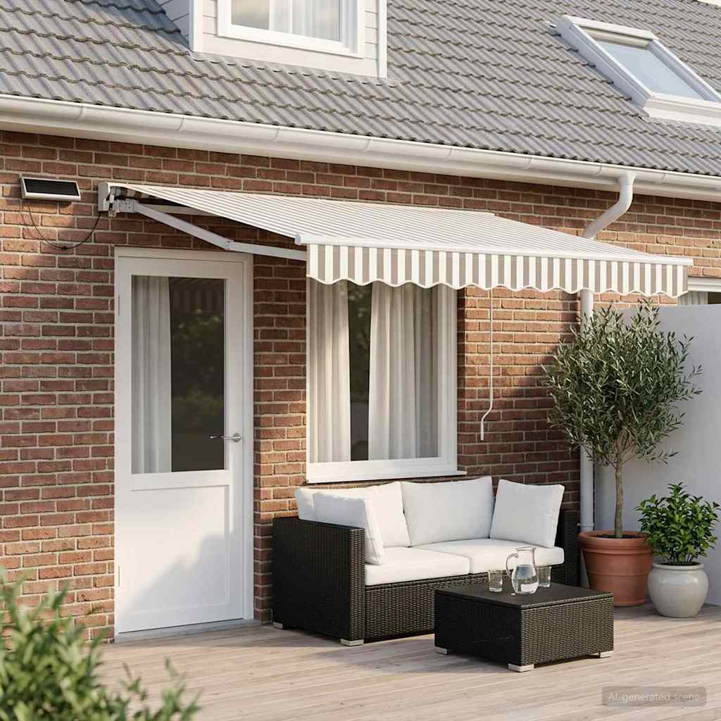 vidaXL Electric Retractable Awning Light Grey and White 5 x 3 m