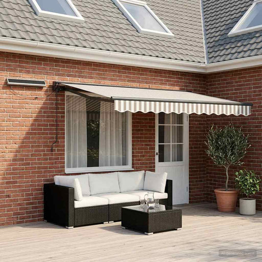 vidaXL Electric Retractable Awning Light Grey and White 4.5 x 3 m