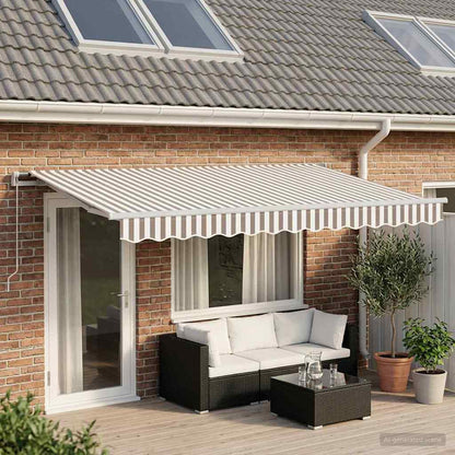 vidaXL Retractable Awning Light Grey and White 450 x 350 cm
