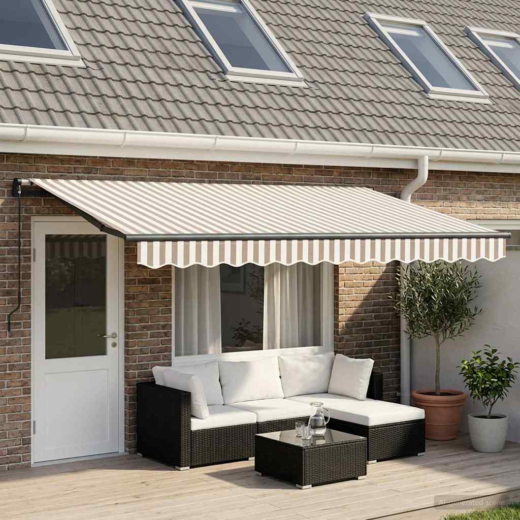 vidaXL Retractable Awning Light Grey and White 450 x 300 cm