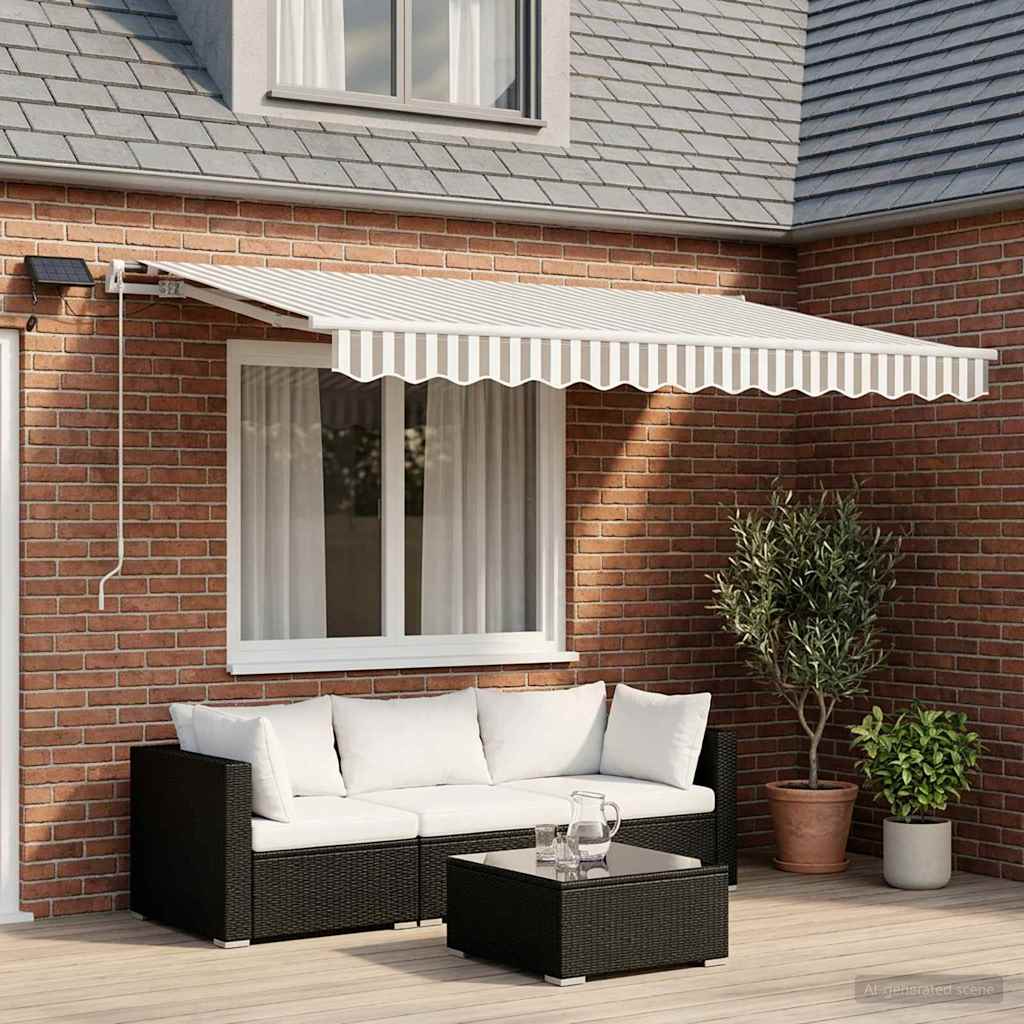 vidaXL Retractable Awning Light Grey and White 350 x 250 cm