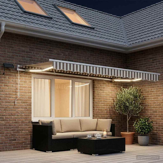 vidaXL Retractable Awning Light Grey and White 350 x 250 cm