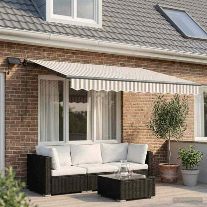vidaXL Retractable Awning Light Grey and White 350 x 250 cm