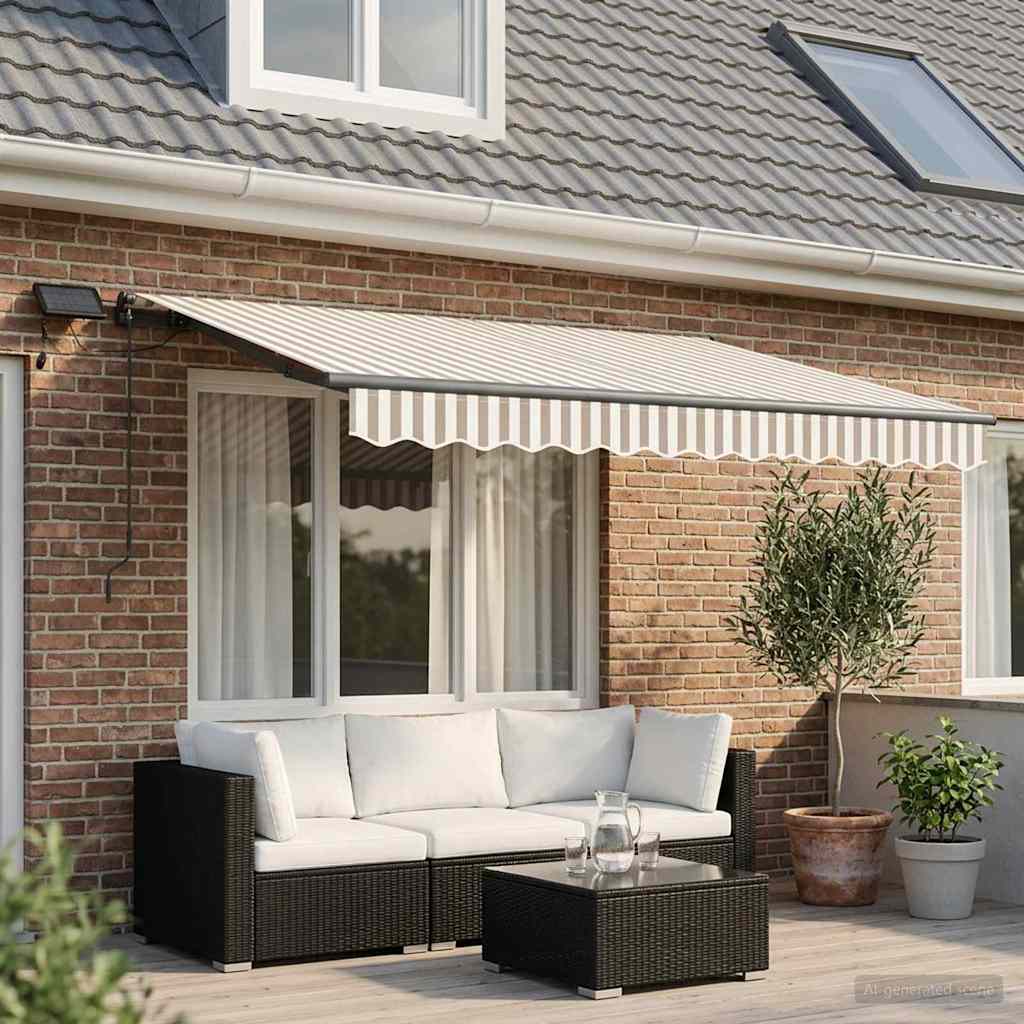 vidaXL Retractable Awning Light Grey and White 300 x 250 cm