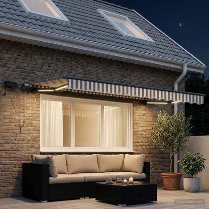 vidaXL Retractable Awning Light Grey and White 350 x 250 cm