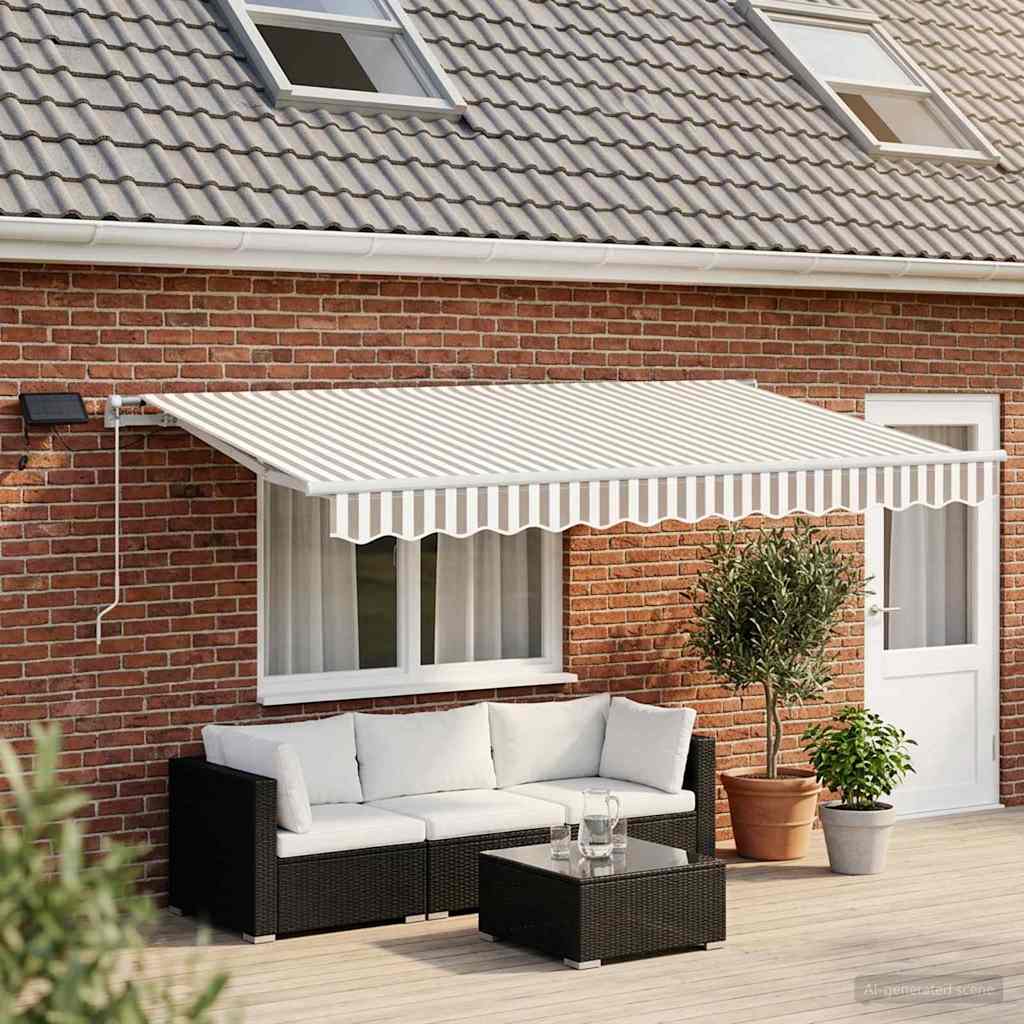 vidaXL Retractable Awning Light Grey and White 600 x 350 cm