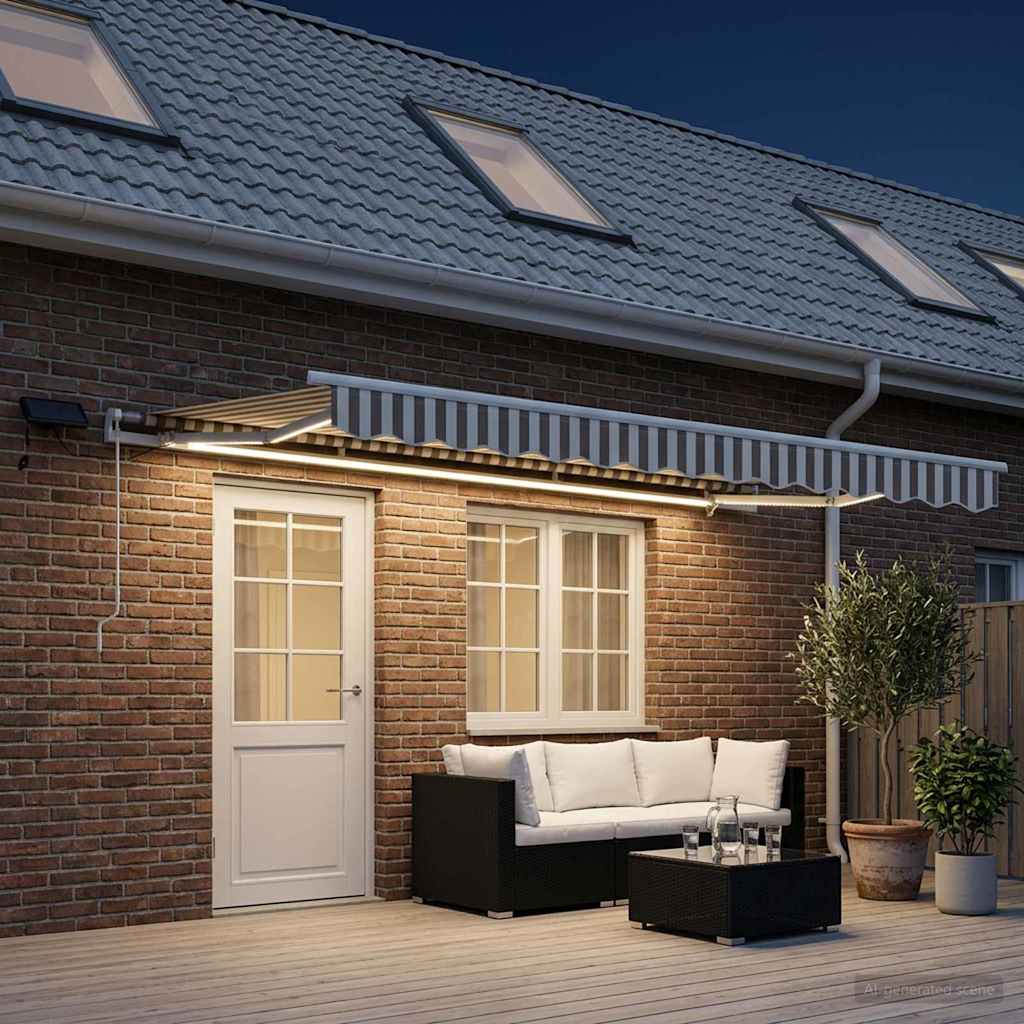 vidaXL Retractable Awning Light Grey and White 400 x 300 cm