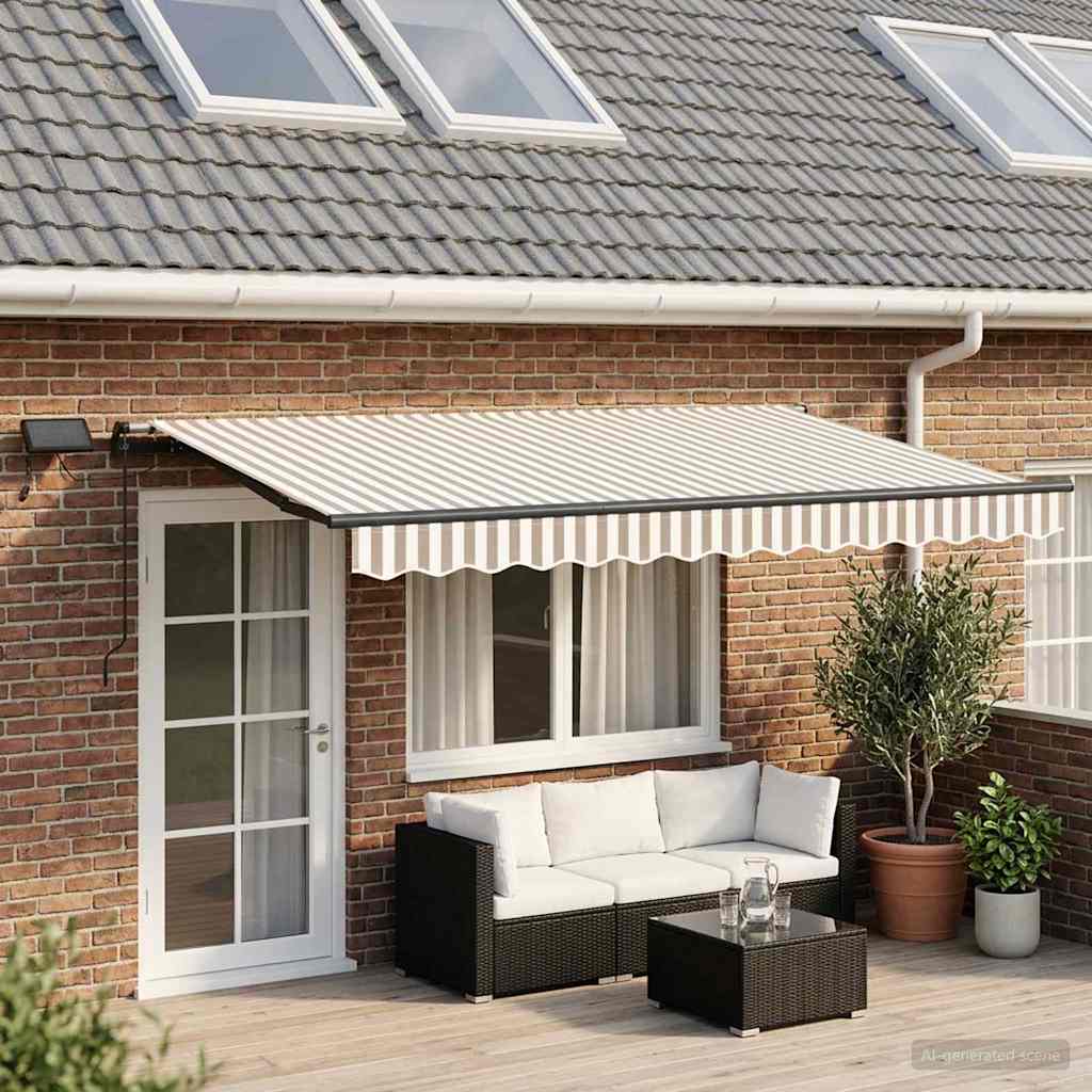 vidaXL Retractable Awning Light Grey and White 600 x 300 cm