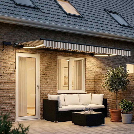 vidaXL Retractable Awning Light Grey and White 400 x 300 cm