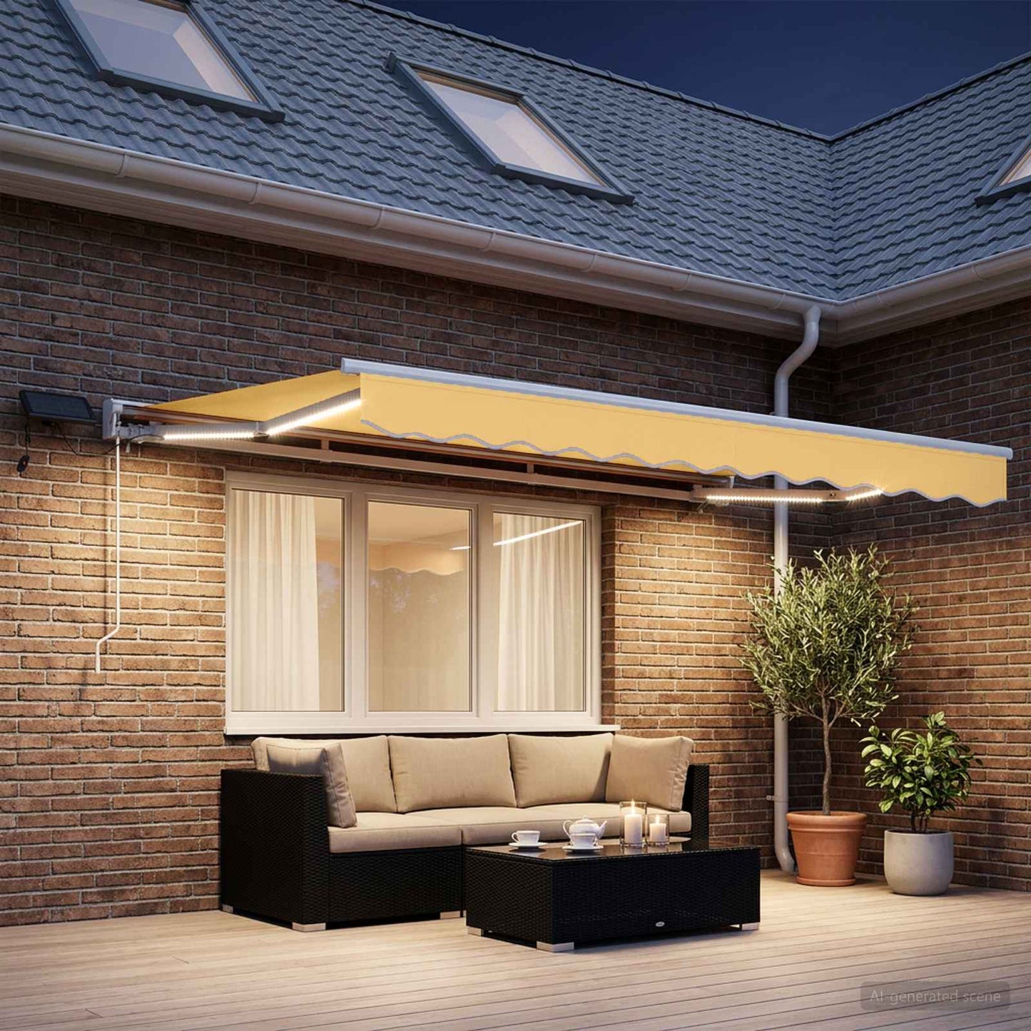 vidaXL Manual Awning Frame with LEDs Sand 4 x 3 m