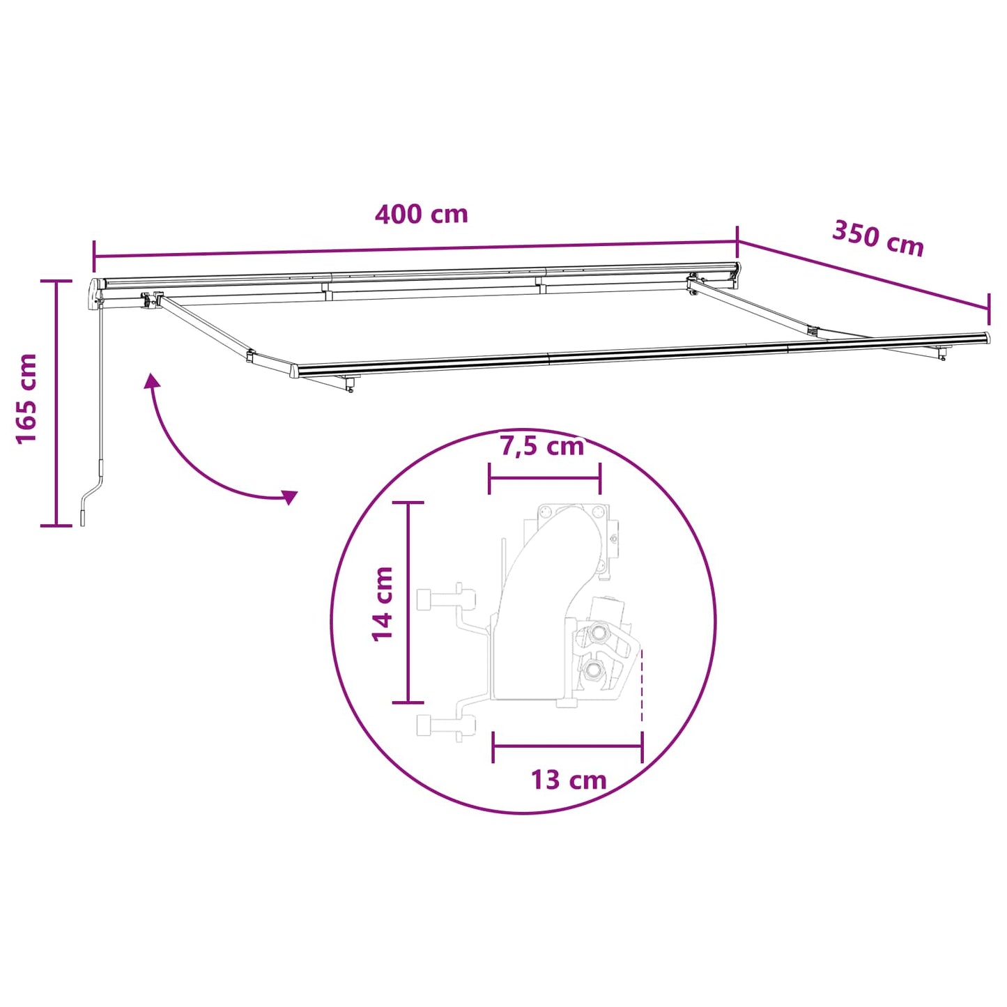 vidaXL Retractable Awning Taupe 400 x 350 cm Polyester and Aluminium