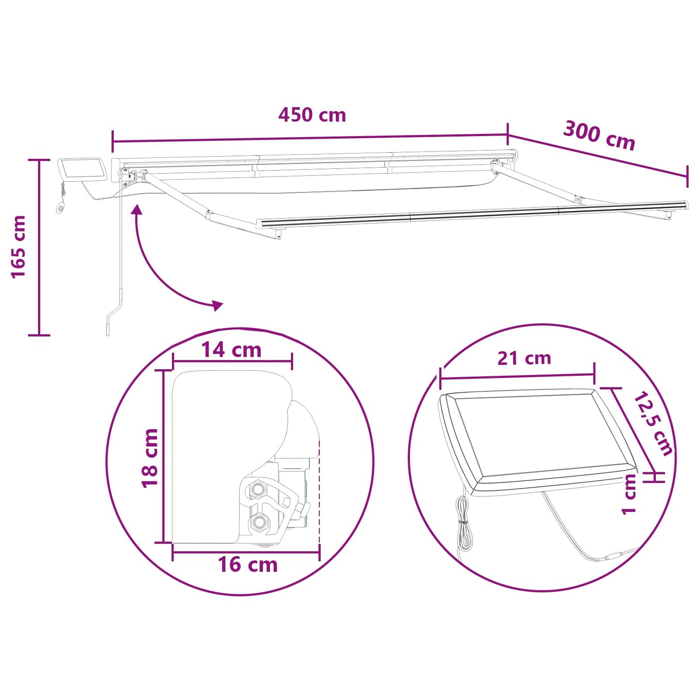vidaXL Manual Awning Frame with LEDs Taupe 4.5 x 3 m