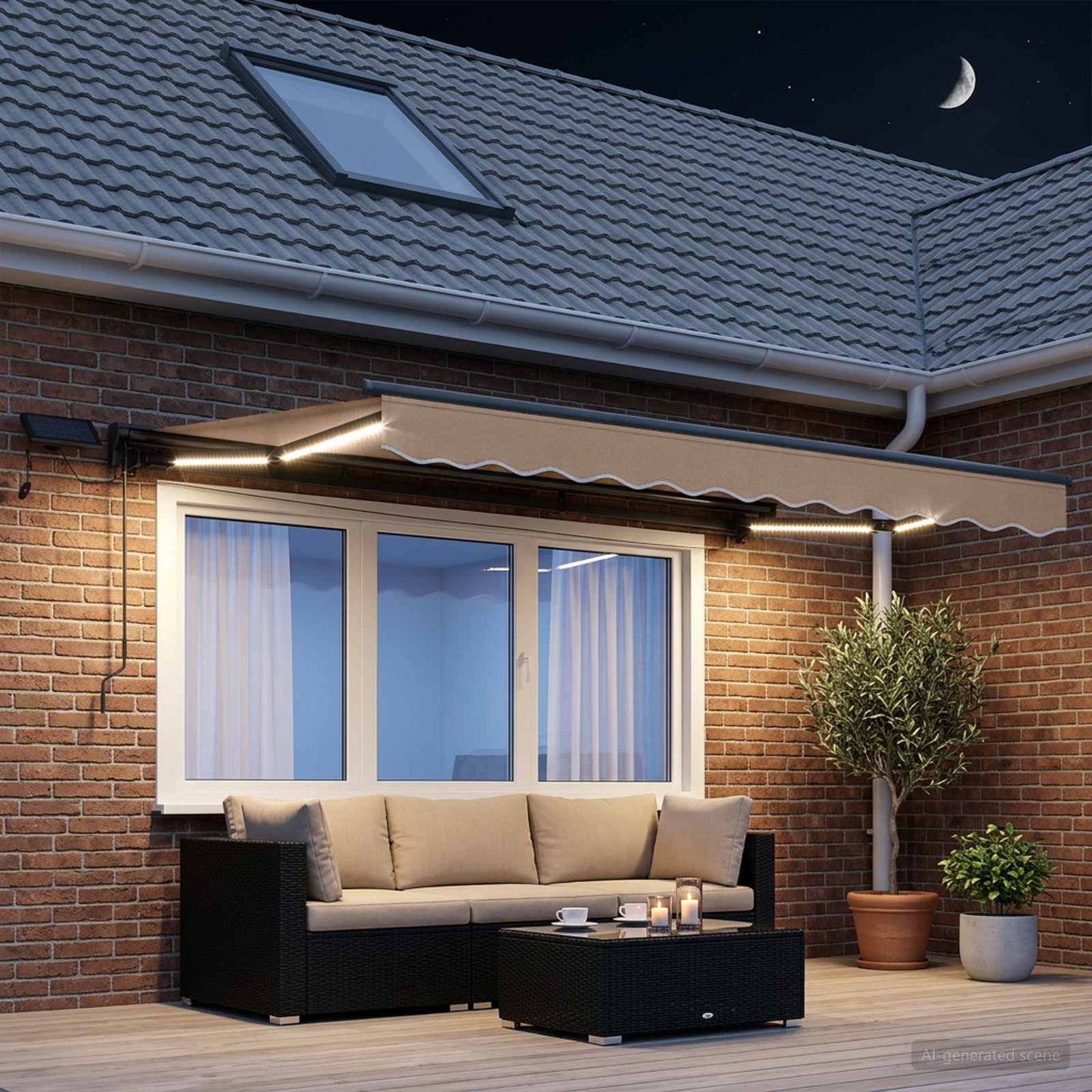 vidaXL Manual Awning Frame with LEDs Taupe 4.5 x 3 m