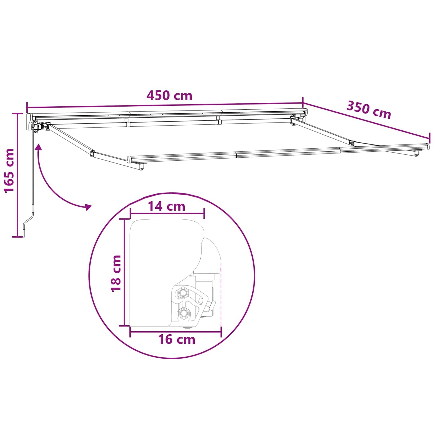 vidaXL Manual Retractable Awning Light Grey and White 4.5 x 3.5 m