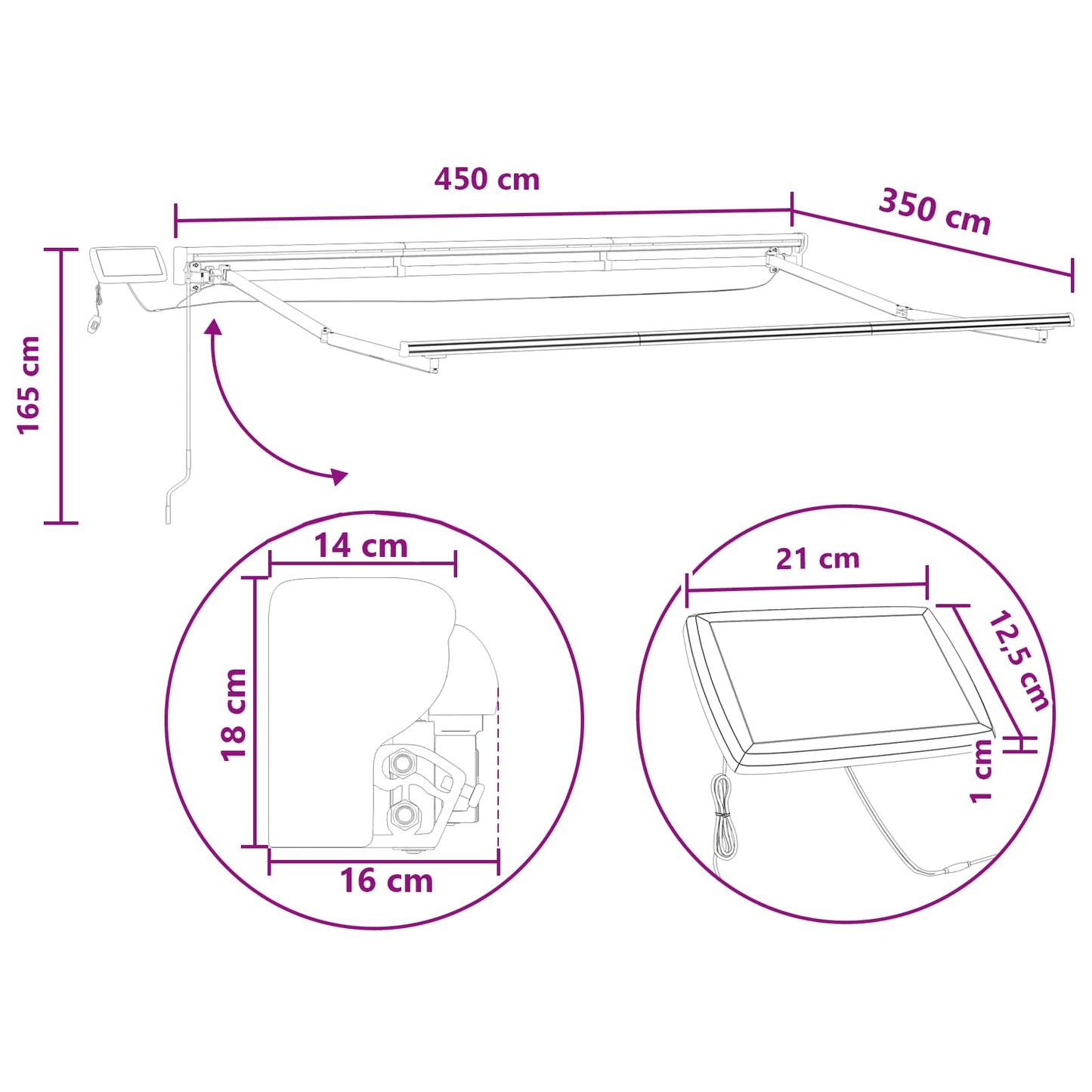 vidaXL Manual Awning Frame with LEDs Sand 4.5 x 3.5 m