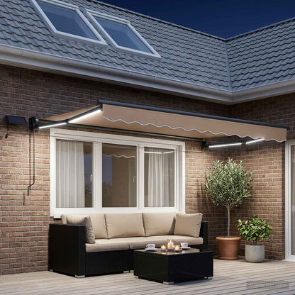 vidaXL Manual Retractable Awning with LEDs Taupe