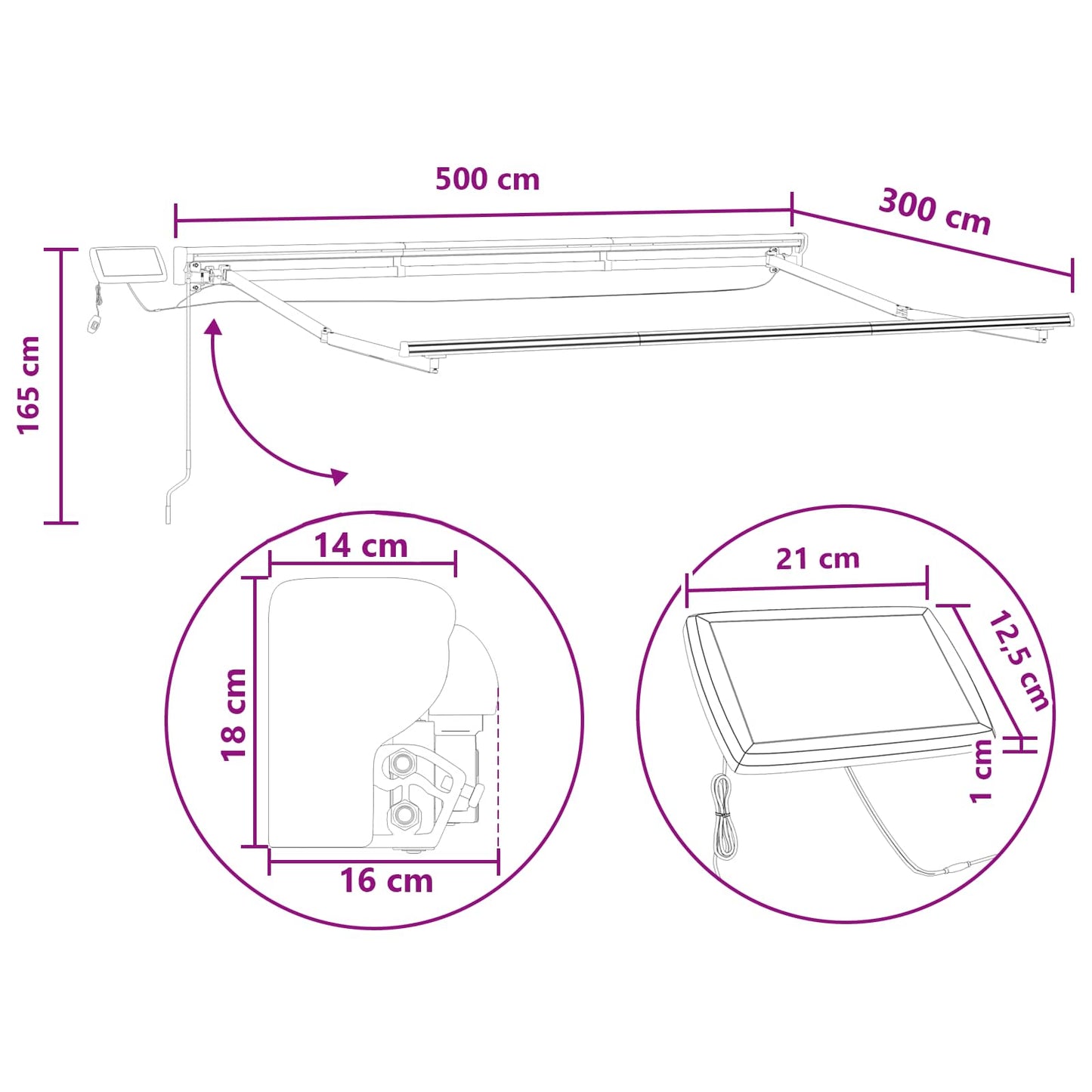 vidaXL Manual Awning Frame with LEDs Taupe 5 x 3 m