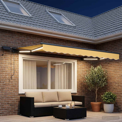 vidaXL Manual Awning Frame with LEDs Sand 5 x 3 m