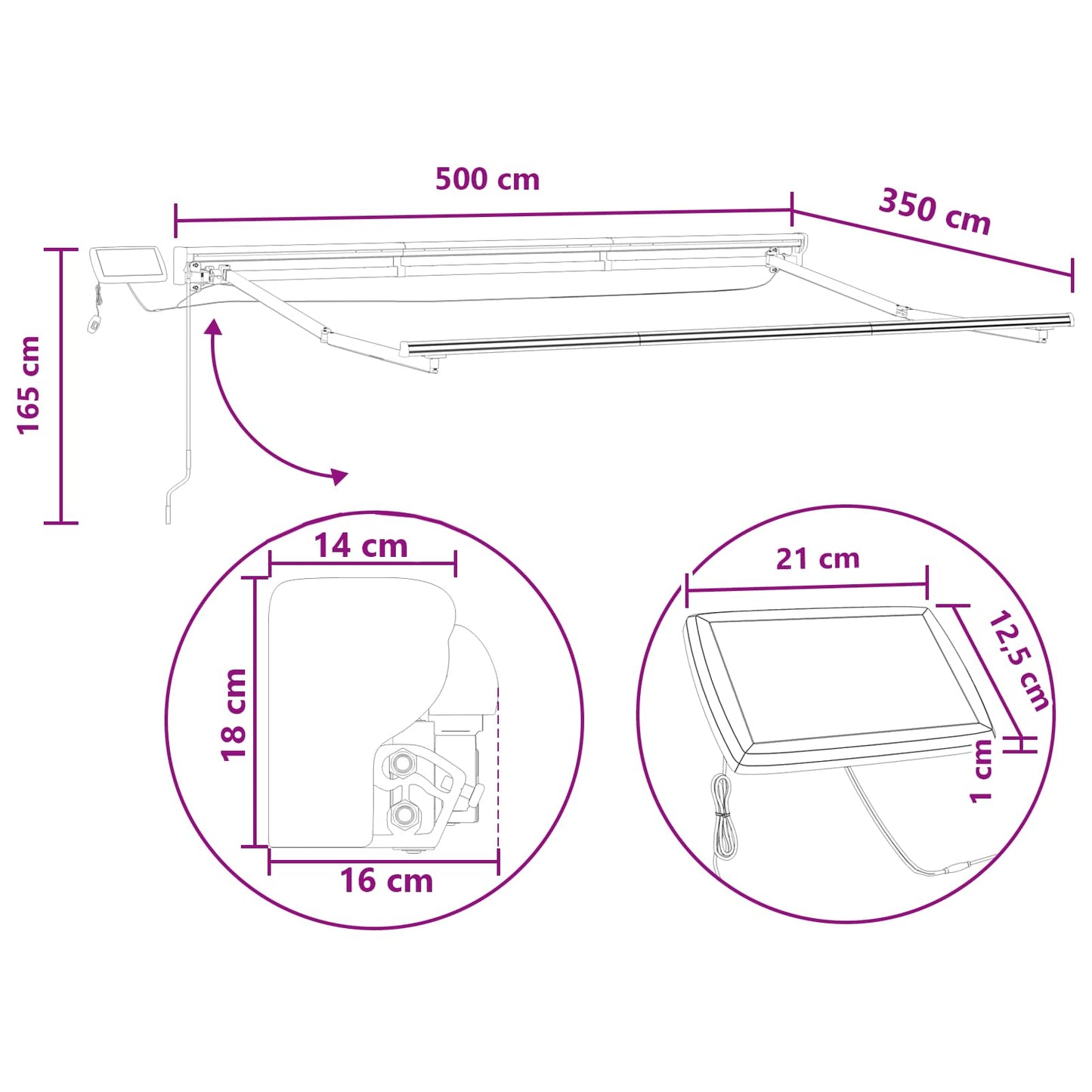 vidaXL Manual Awning Frame with LEDs Taupe 5 x 3.5 m