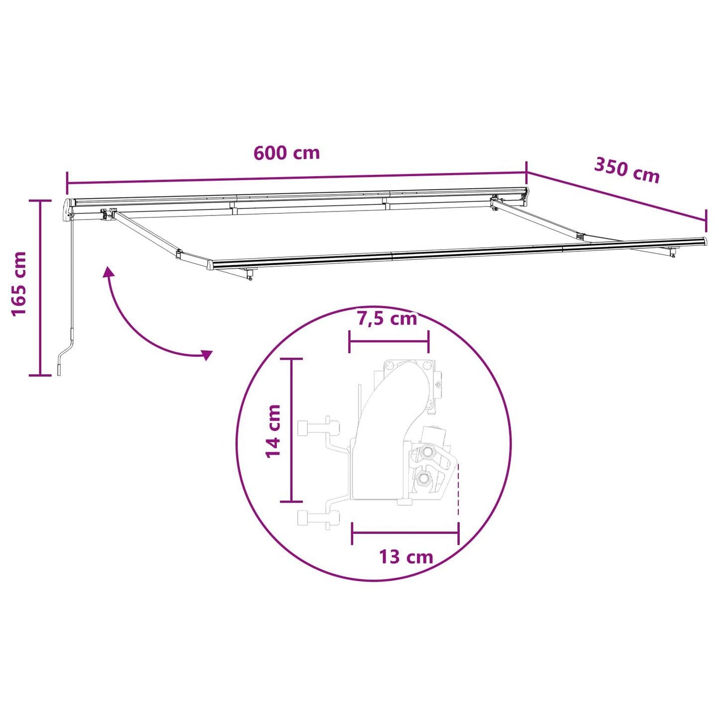 vidaXL Retractable Awning Light Grey and White 600 x 350 cm