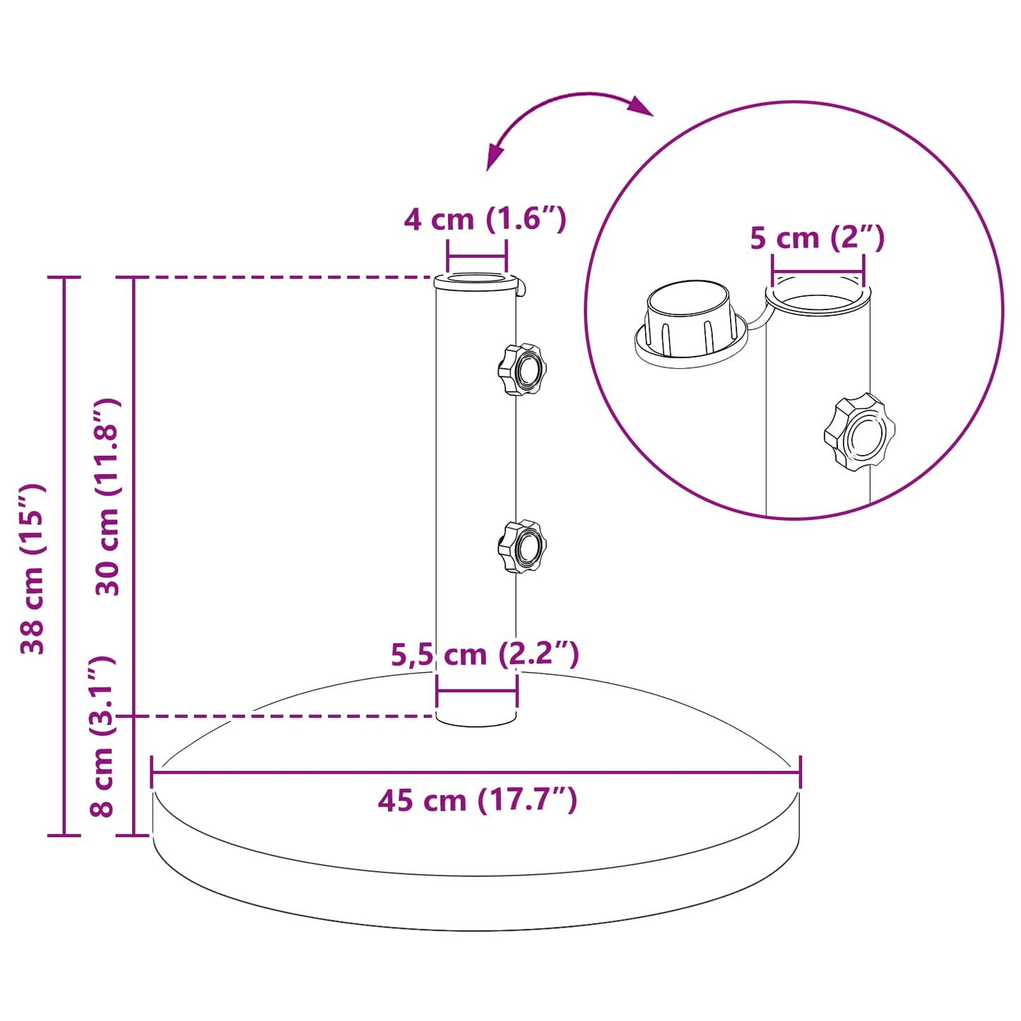 vidaXL Parasol Base for 40-50 mm Pole 26.45 kg Grey for 40-50 mm Pole