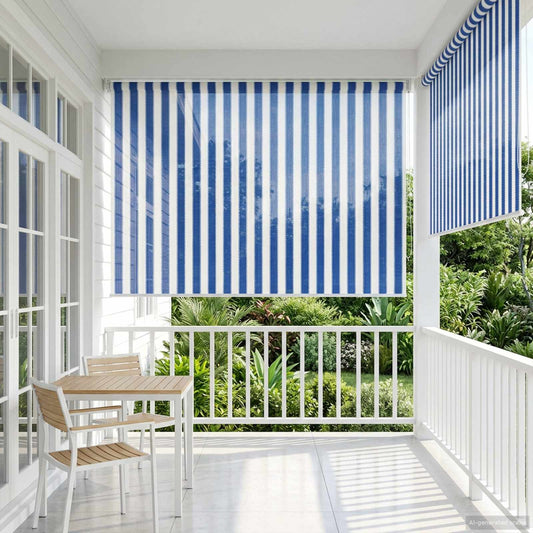 vidaXL Outdoor Roller Blind 90% UV Block Blue and White Stripe