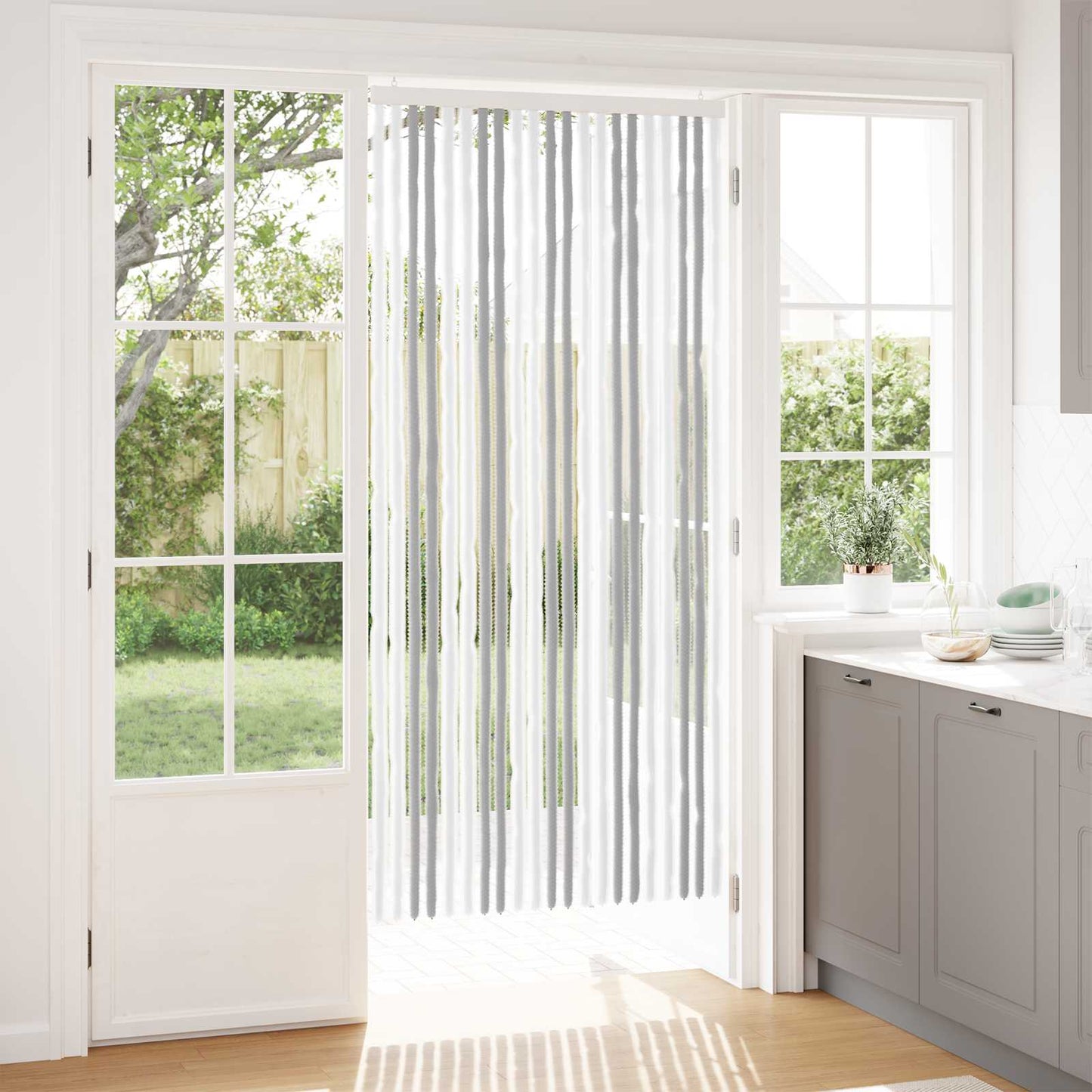 vidaXL Insect Curtain Chenille Light Grey and White 90 x 200 cm