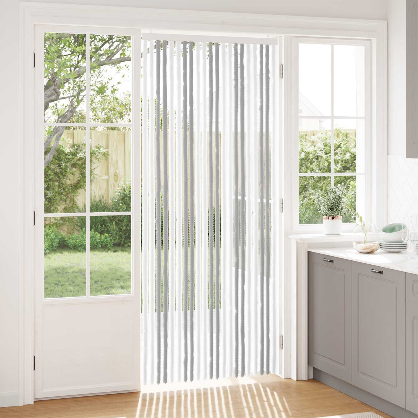 vidaXL Insect Curtain Chenille Light Grey and White 90 x 220 cm