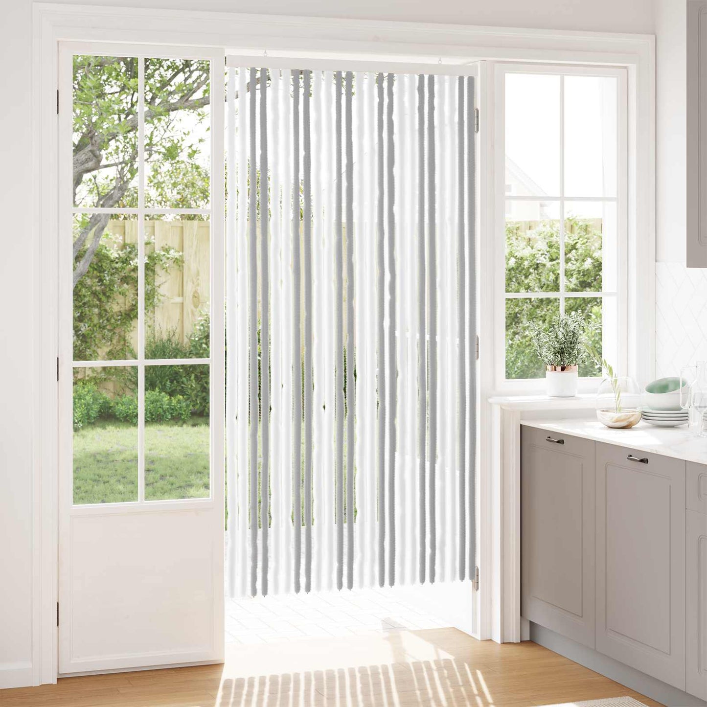 vidaXL Insect Curtain Chenille Light Grey and White 100 x 200 cm
