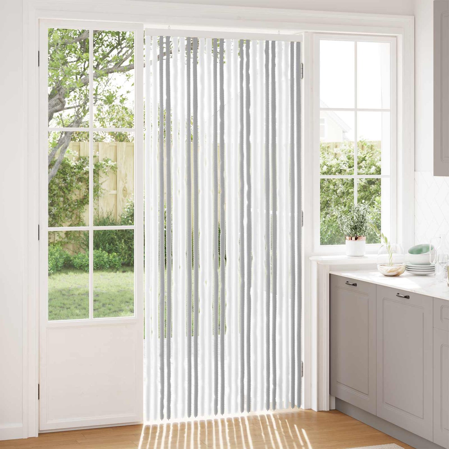 vidaXL Insect Curtain Chenille Light Grey and White 100 x 230 cm