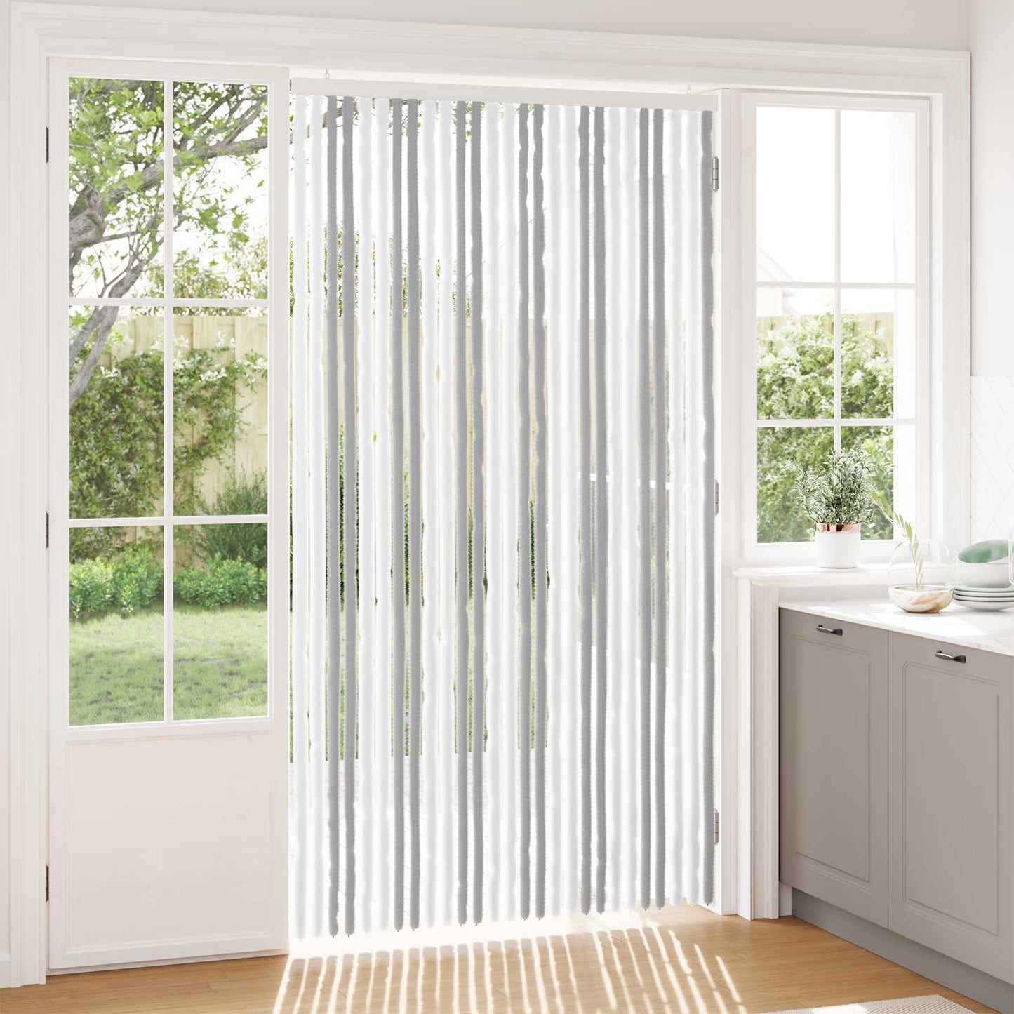 vidaXL Insect Curtain Chenille Light Grey and White 118 x 220 cm