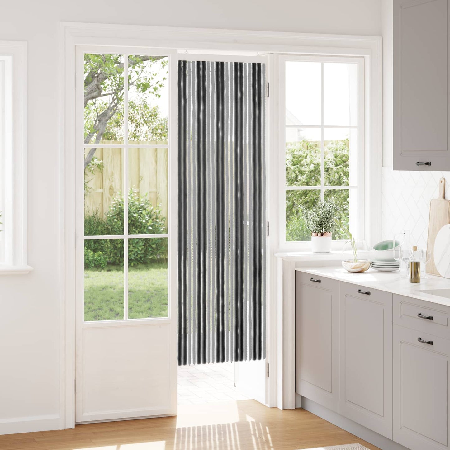 vidaXL Insect Curtain Chenille Grey and Black 56 x 185 cm 100% PP