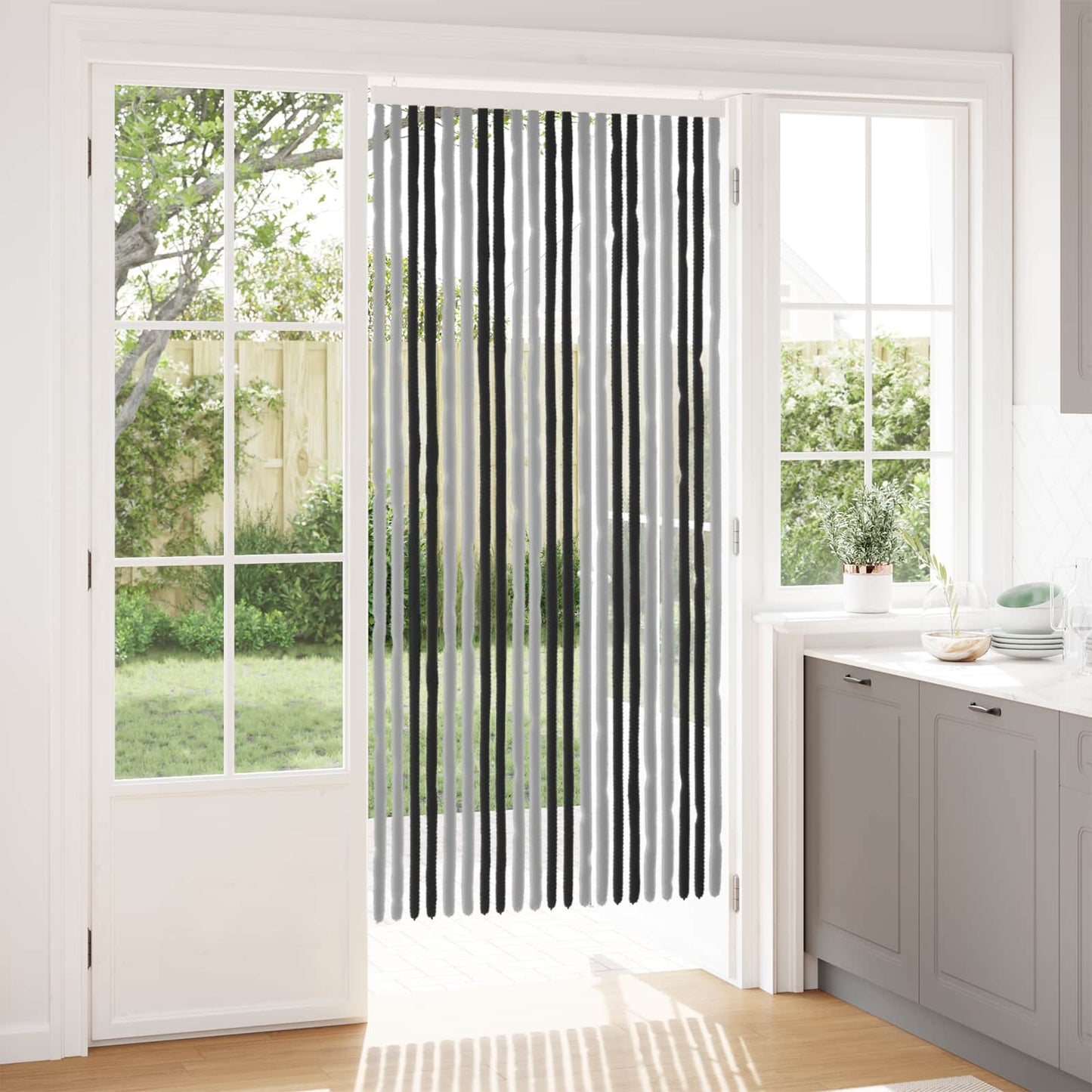 vidaXL Insect Curtain Chenille Grey and Black 90 x 200 cm 100% PP