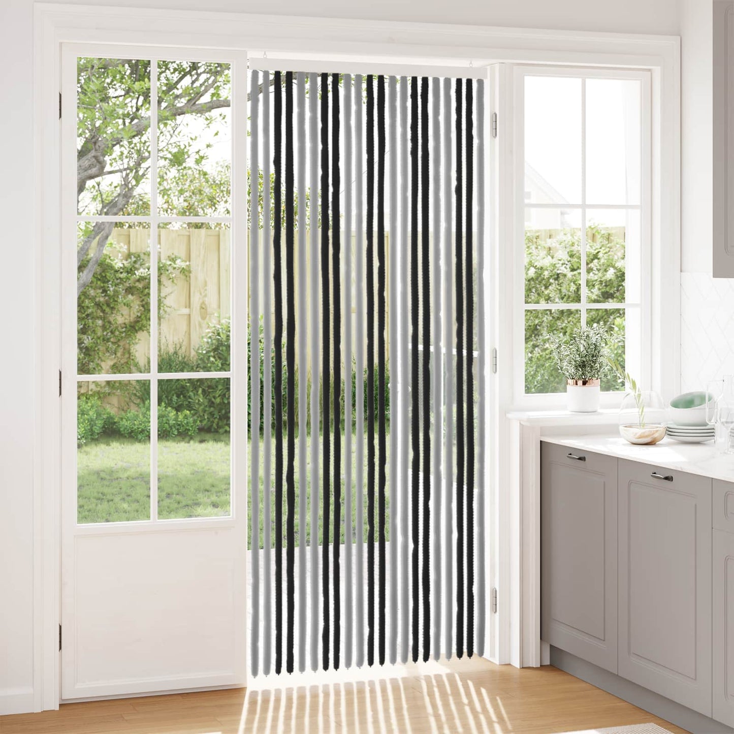 vidaXL Insect Curtain Chenille Grey and Black 90 x 220 cm 100% PP