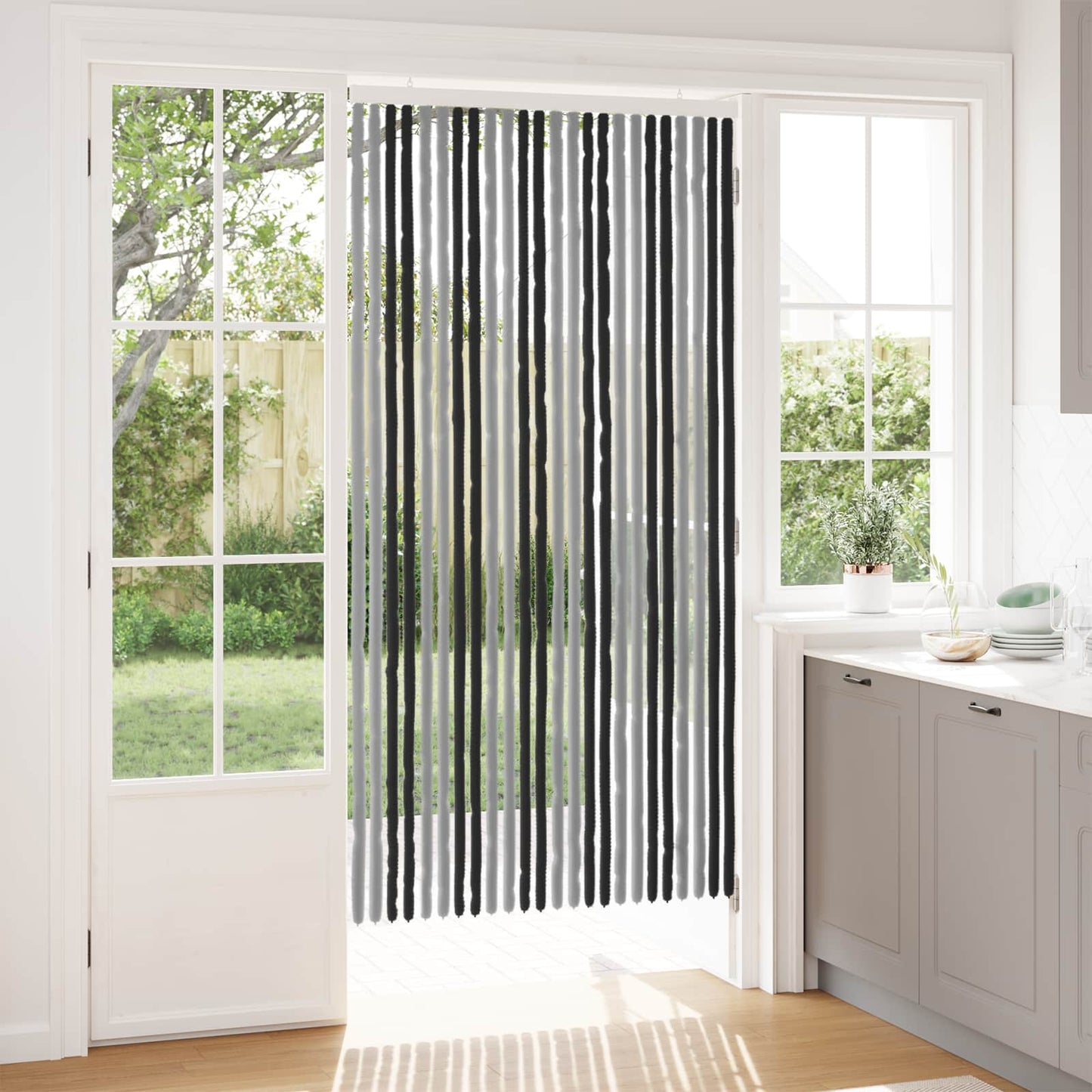 vidaXL Insect Curtain Chenille Grey and Black 100 x 200 cm 100% PP