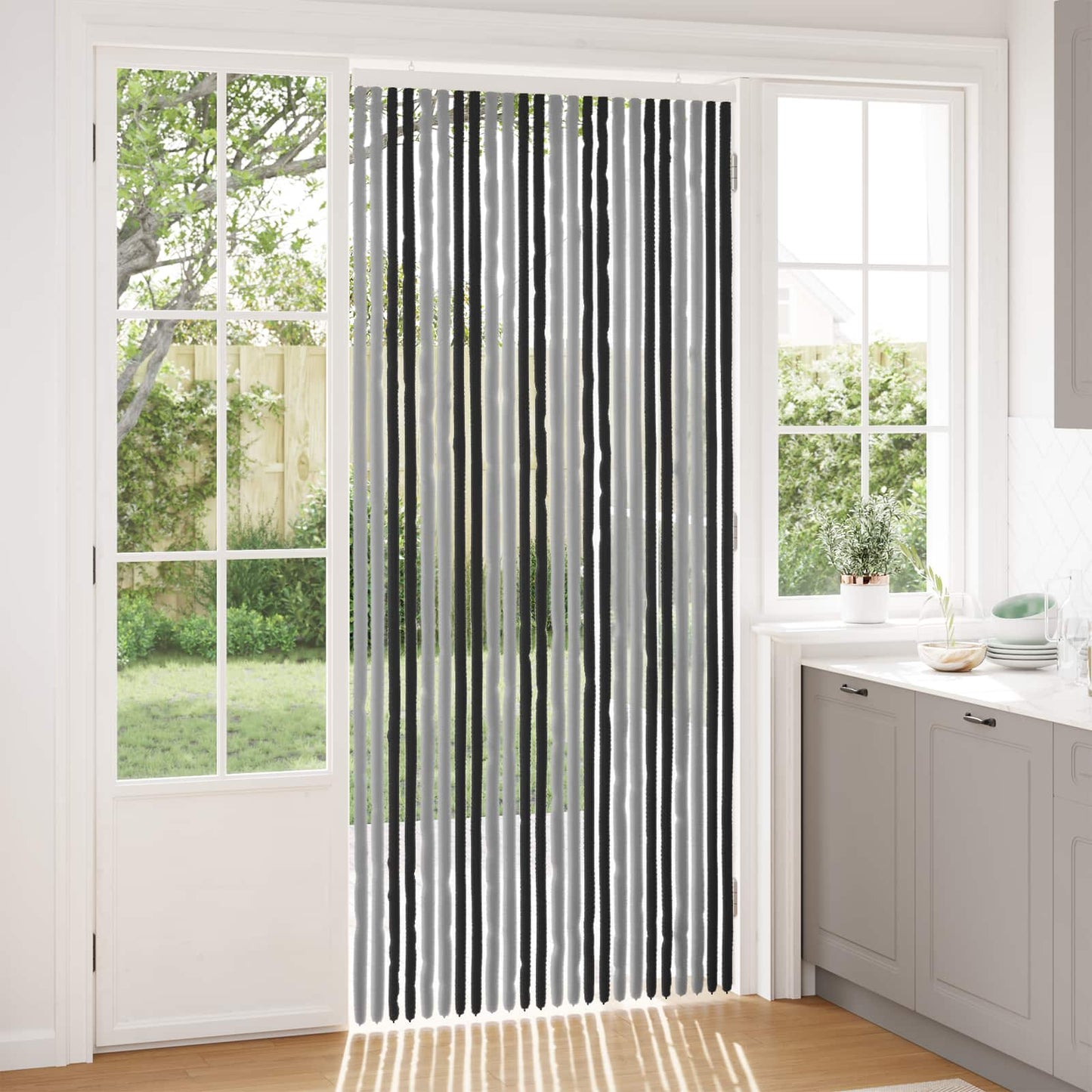 vidaXL Insect Curtain Chenille Grey and Black 100 x 230 cm 100% PP
