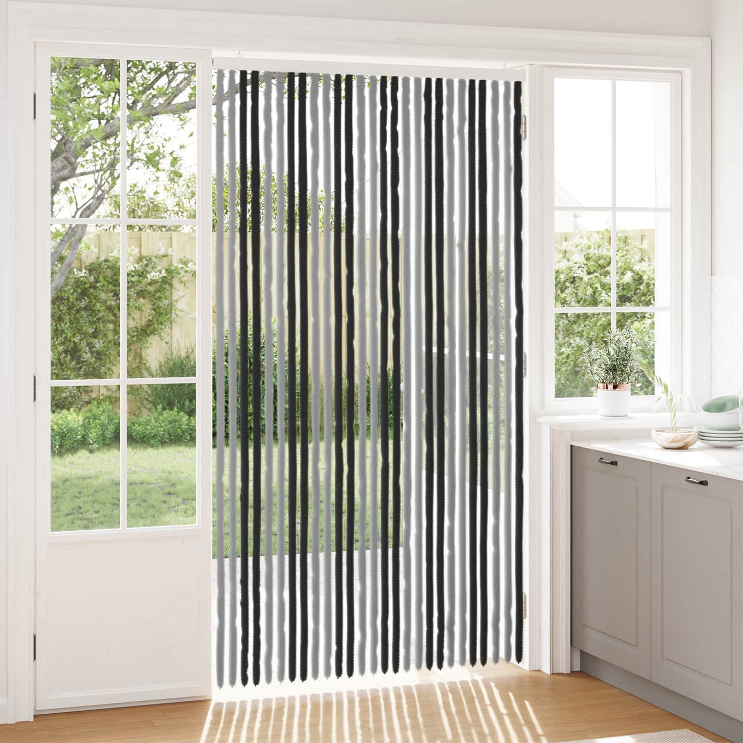 vidaXL Insect Curtain Chenille Grey and Black 118 x 220 cm 100% PP