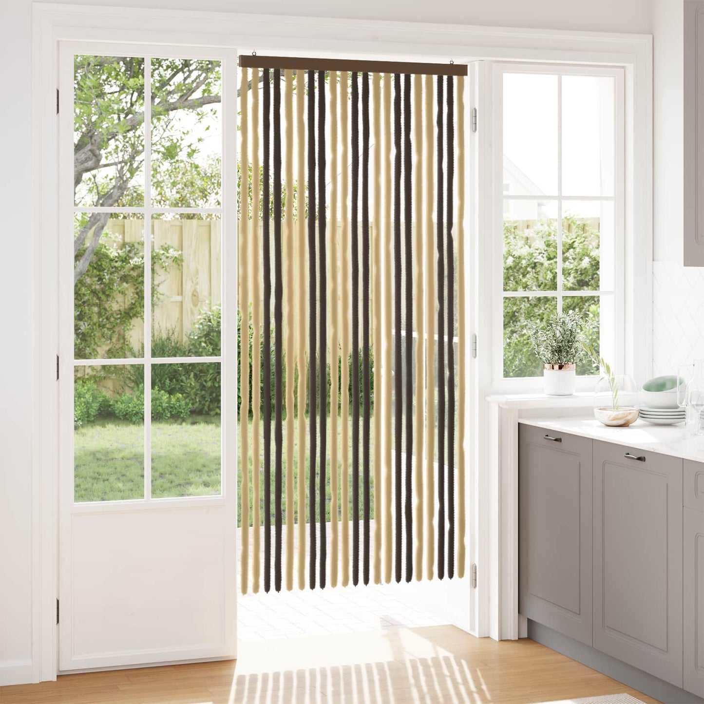 vidaXL Insect Curtain Chenille Dark Brown and Beige 90 x 200 cm
