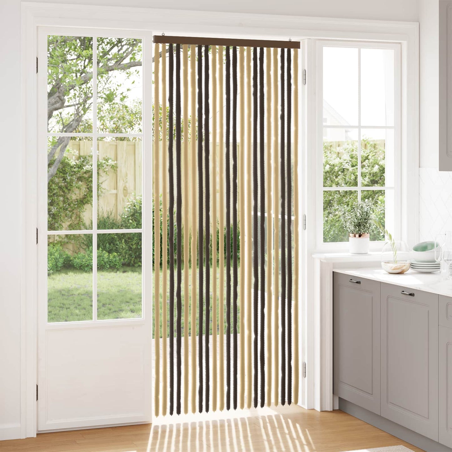 vidaXL Insect Curtain Chenille Dark Brown and Beige 90 x 220 cm