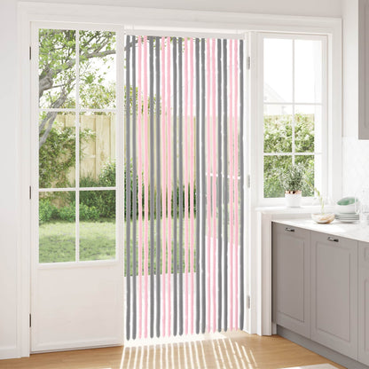 vidaXL Insect Curtain Chenille Silver Grey and Pink 90 x 220 cm