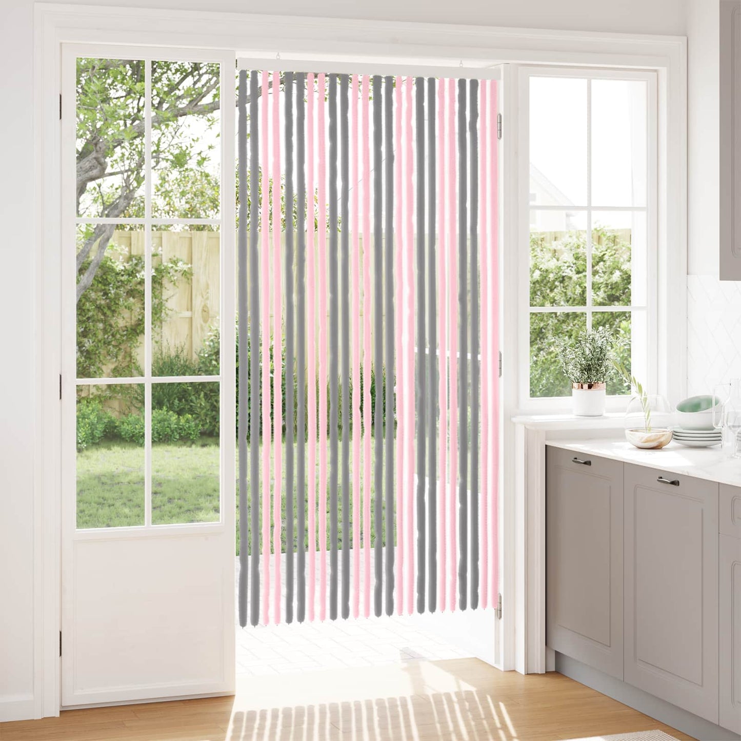 vidaXL Insect Curtain Chenille Silver Grey and Pink 100 x 200 cm