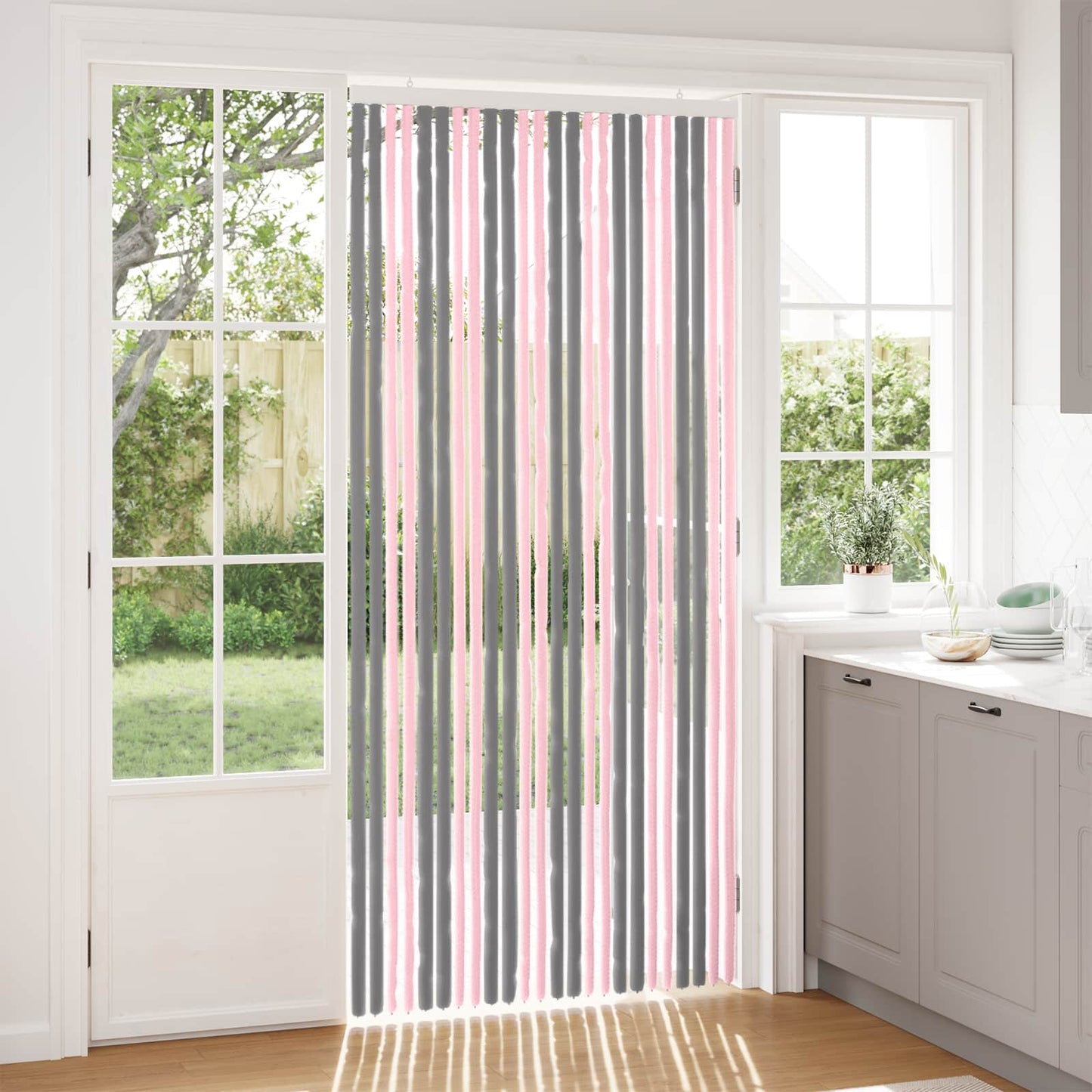 vidaXL Insect Curtain Chenille Silver Grey and Pink 100 x 220 cm