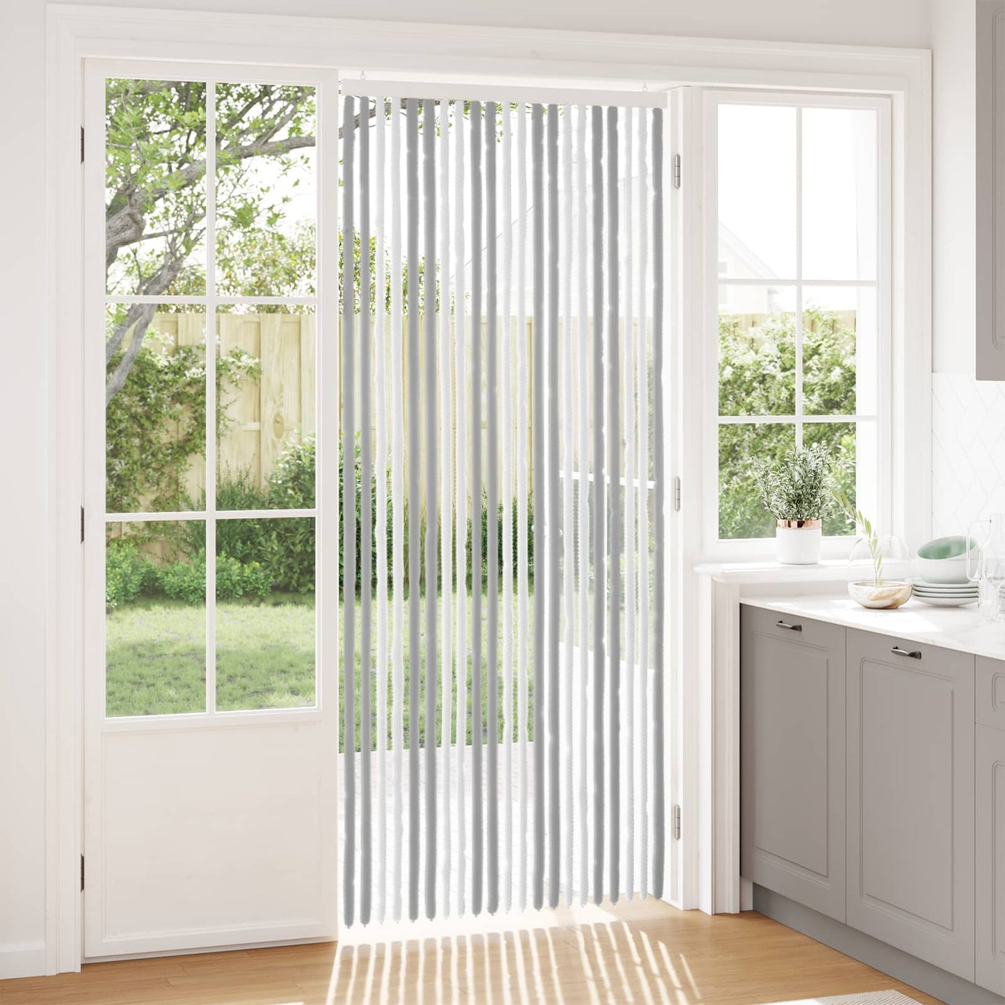 vidaXL Insect Curtain Chenille Grey and White 90 x 220 cm 100% PP