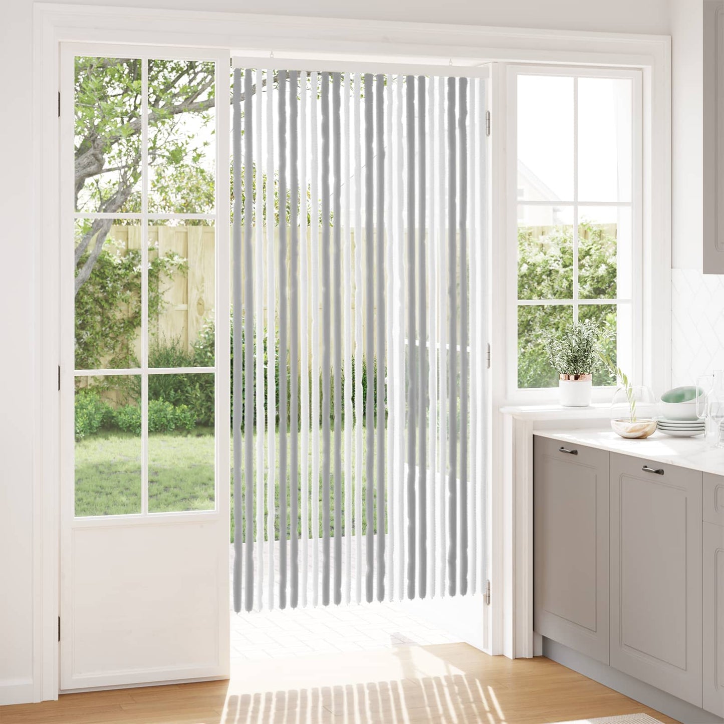vidaXL Insect Curtain Chenille Grey and White 100 x 200 cm 100% PP