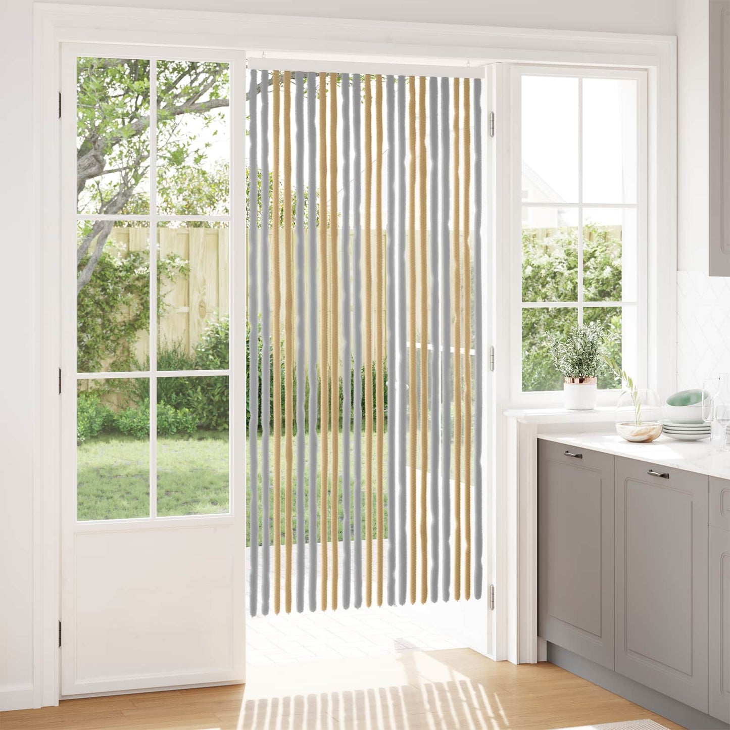 vidaXL Insect Curtain Chenille Grey and Beige 90 x 200 cm 100% PP