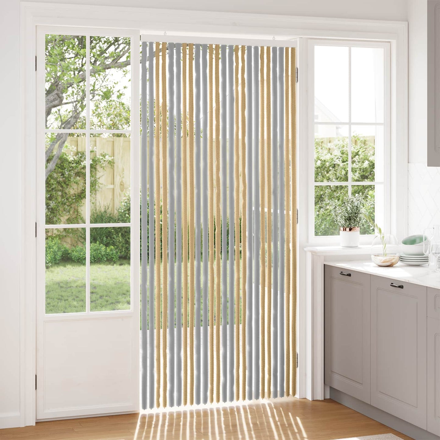 vidaXL Insect Curtain Chenille Grey and Beige 100 x 220 cm 100% PP